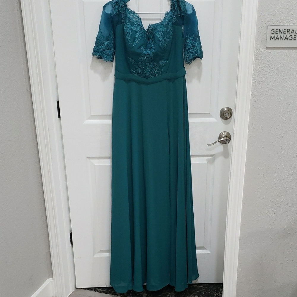 Blue Sweetheart Flutter Sleeve Maxi Gown